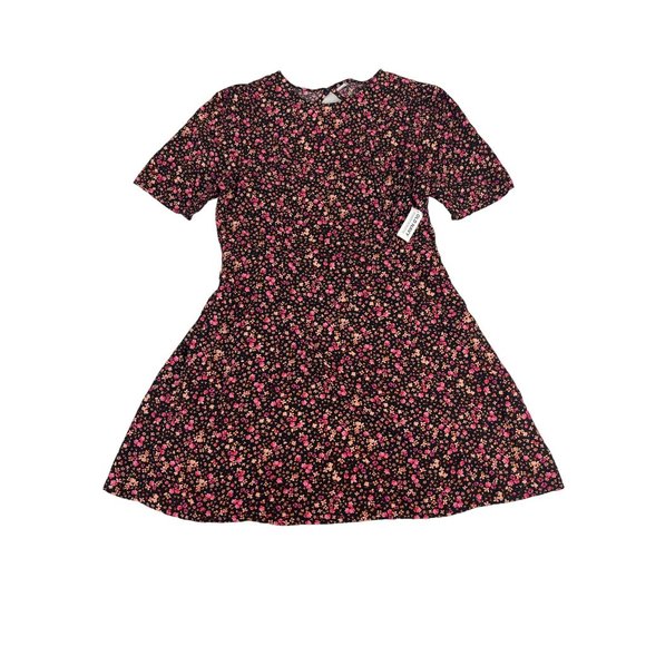 Old Navy Women's Short Sleeve Tunic Blouse Size L Black Floral Rayon Viscose - Picture 1 of 6